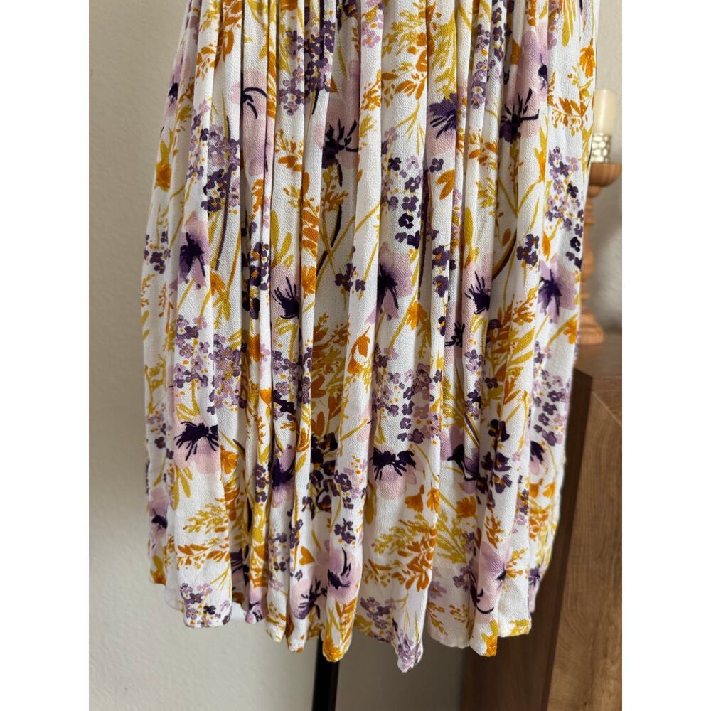 Old Navy Floral Pintuck Mini Dress XS Purple Mustard Yellow Babydoll Sleeveless - Picture 3 of 8